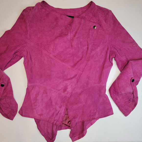 Elements by Vakko 100% Goat Suede Fusia Shacket, Asymmetrical Hem, size M - Picture 4 of 11